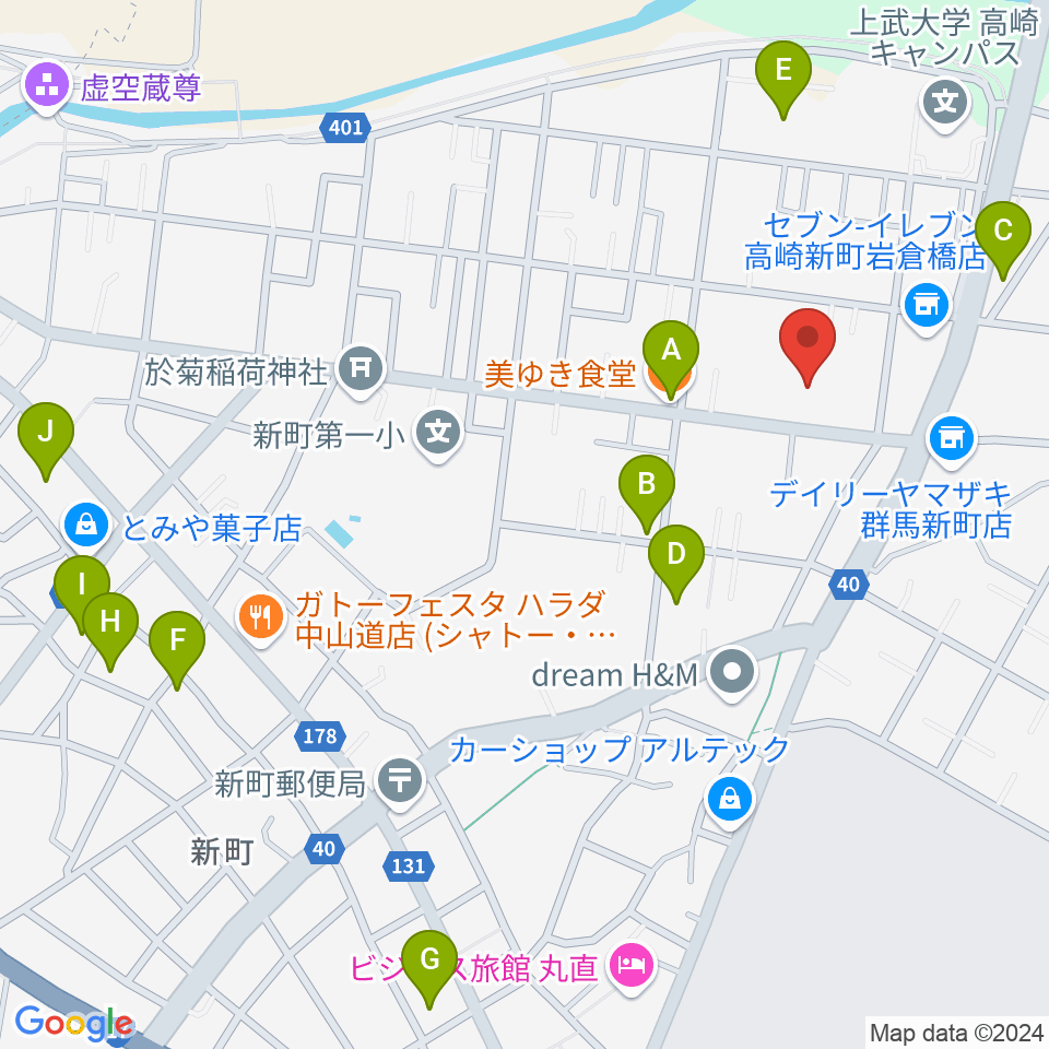 新町文化ホール周辺のファミレス・ファーストフード一覧地図