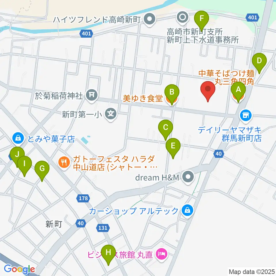 新町文化ホール周辺のファミレス・ファーストフード一覧地図