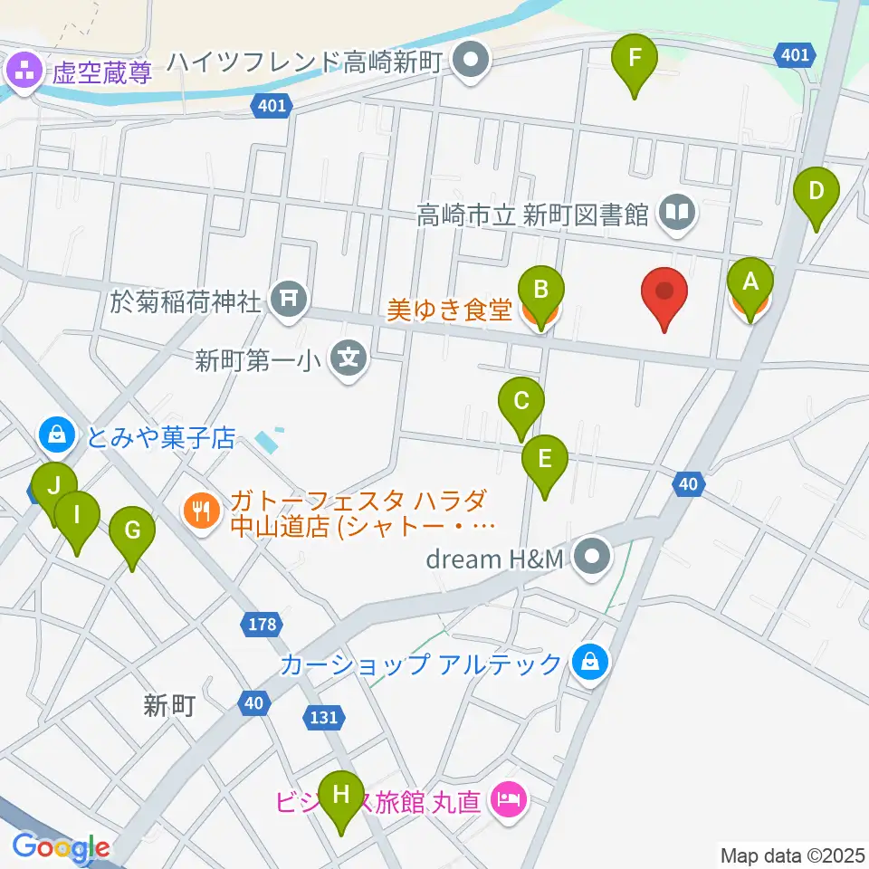 新町文化ホール周辺のファミレス・ファーストフード一覧地図