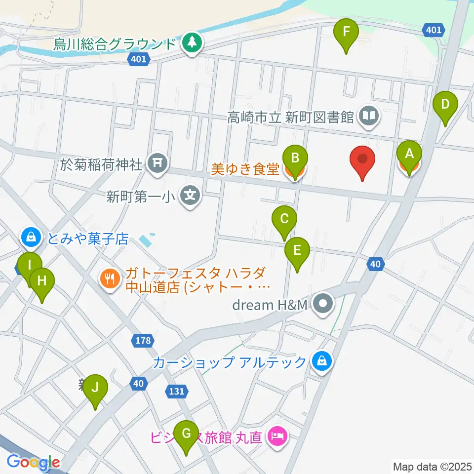 新町文化ホール周辺のファミレス・ファーストフード一覧地図