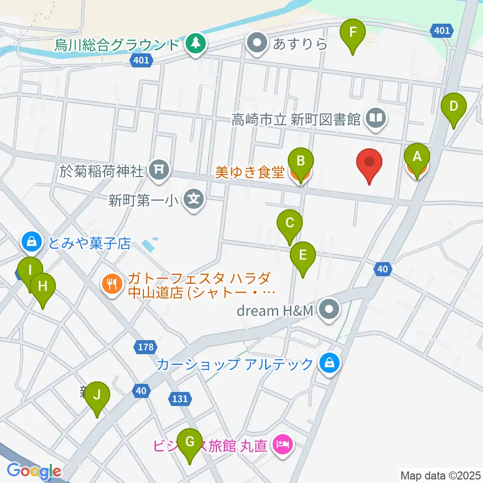 新町文化ホール周辺のファミレス・ファーストフード一覧地図