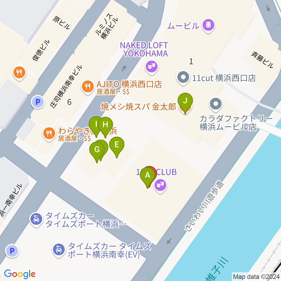 横浜1000 CLUB周辺のファミレス・ファーストフード一覧地図