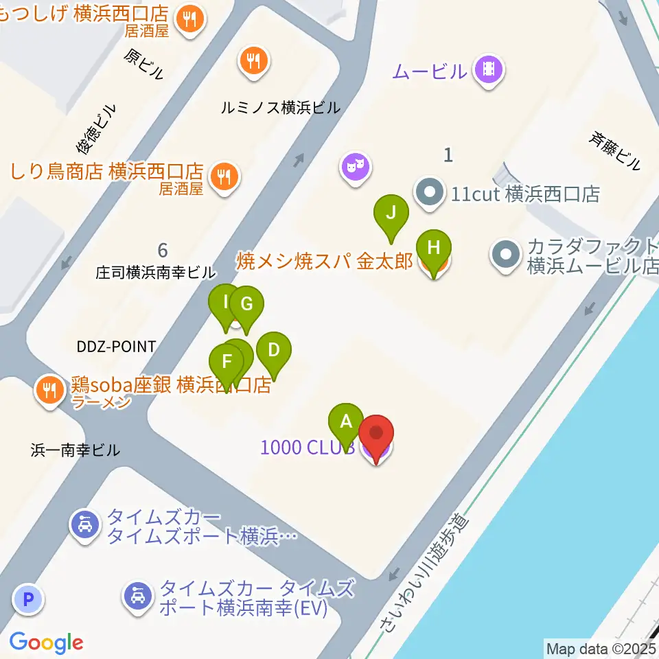 1000 CLUB周辺のファミレス・ファーストフード一覧地図