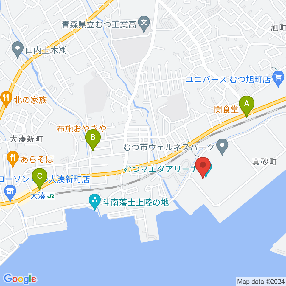 むつマエダアリーナ周辺のファミレス・ファーストフード一覧地図