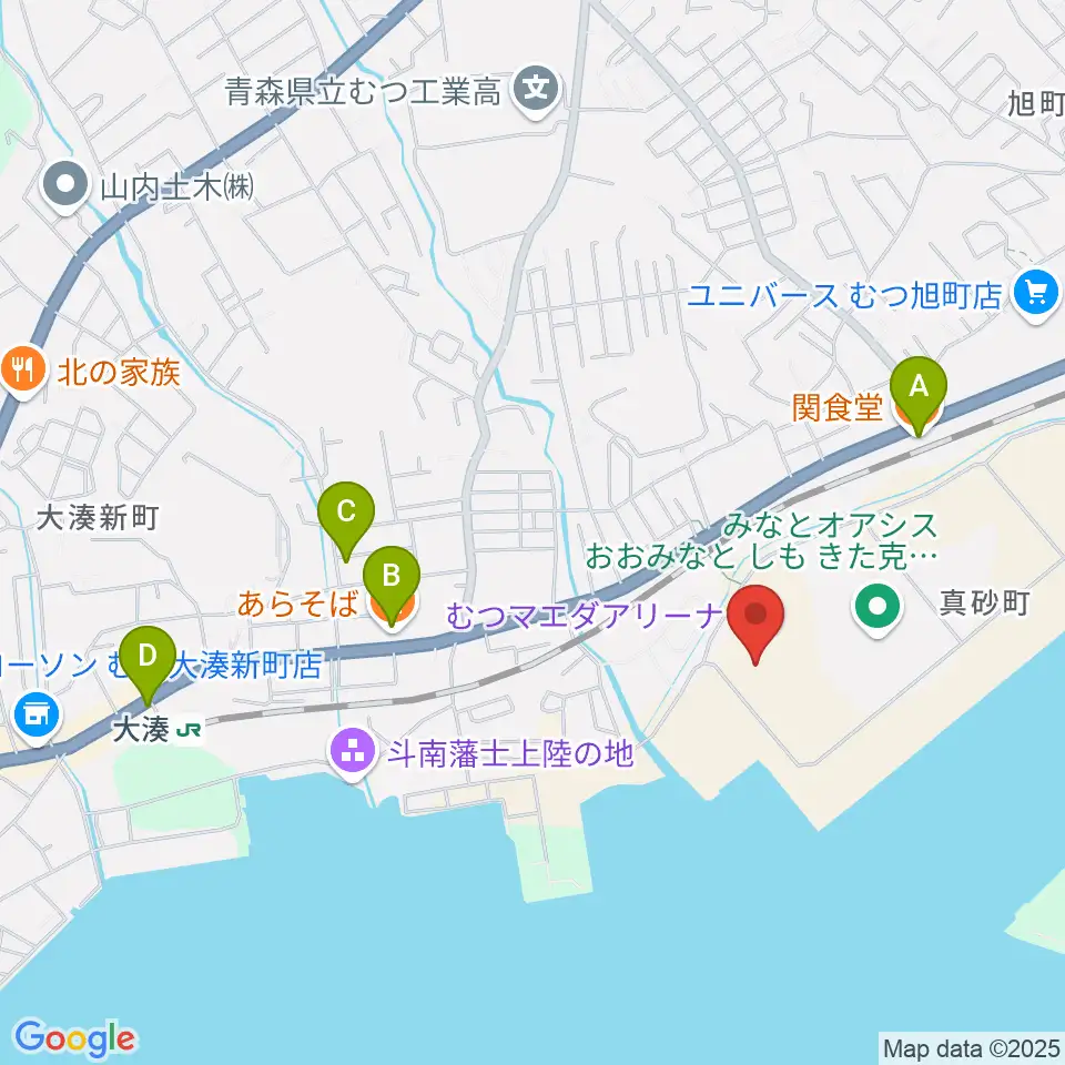 むつマエダアリーナ周辺のファミレス・ファーストフード一覧地図