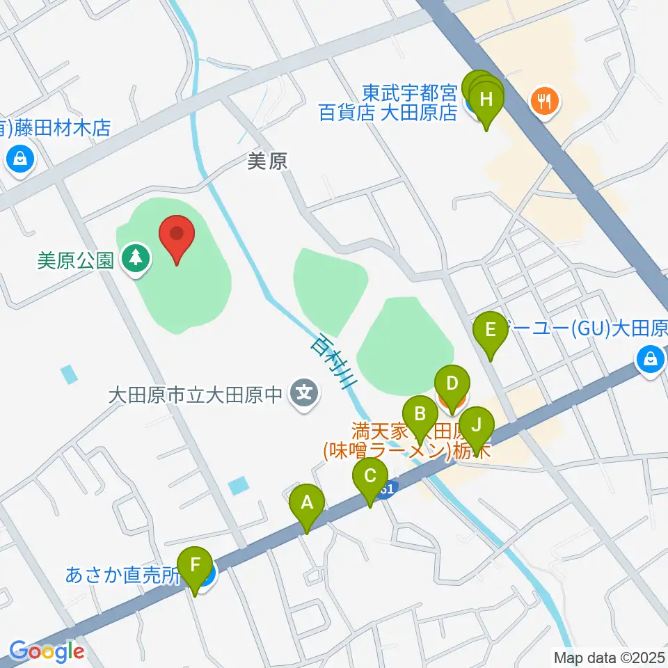 DI STADIUM周辺のファミレス・ファーストフード一覧地図