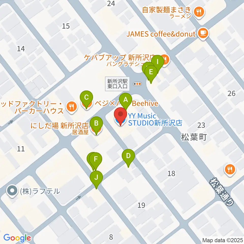 Y.Y Music Studio 新所沢店周辺のファミレス・ファーストフード一覧地図