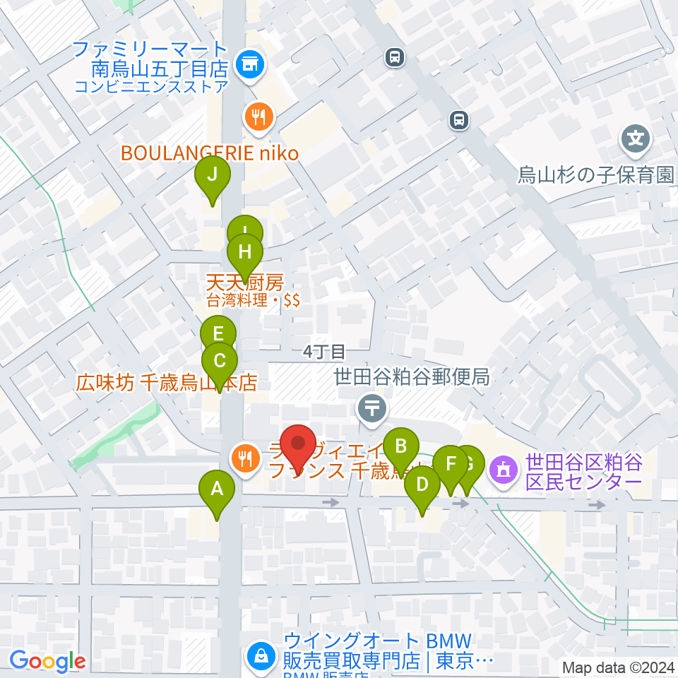 ユリミュージックキャンパス千歳鳥山教室周辺のファミレス・ファーストフード一覧地図