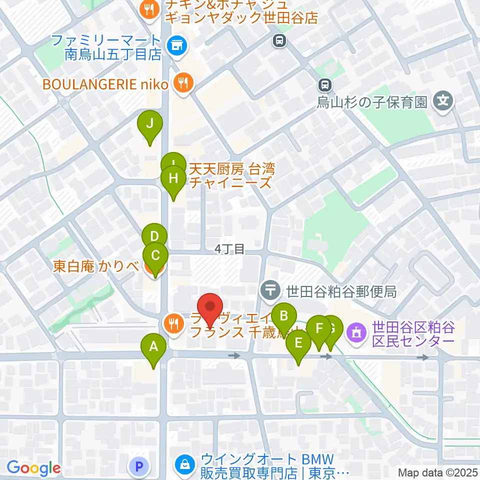 ユリミュージックキャンパス千歳鳥山教室周辺のファミレス・ファーストフード一覧地図