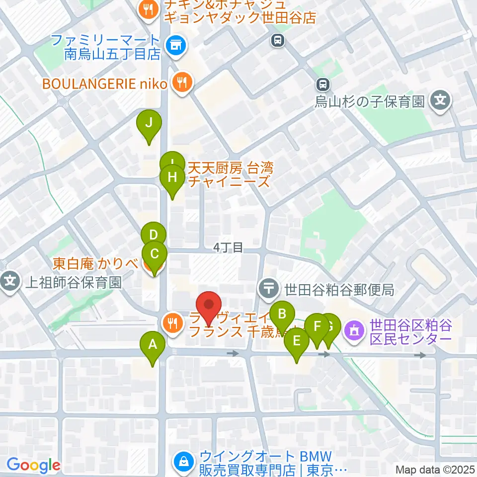 ユリミュージックキャンパス千歳鳥山教室周辺のファミレス・ファーストフード一覧地図