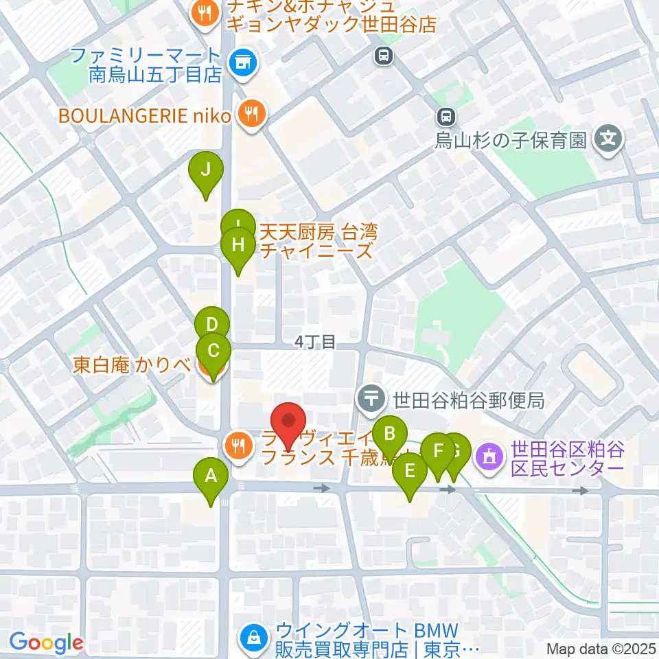 ユリミュージックキャンパス千歳鳥山教室周辺のファミレス・ファーストフード一覧地図