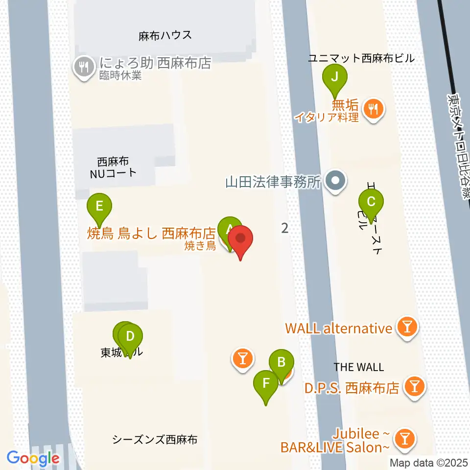 霞町音楽堂周辺のファミレス・ファーストフード一覧地図