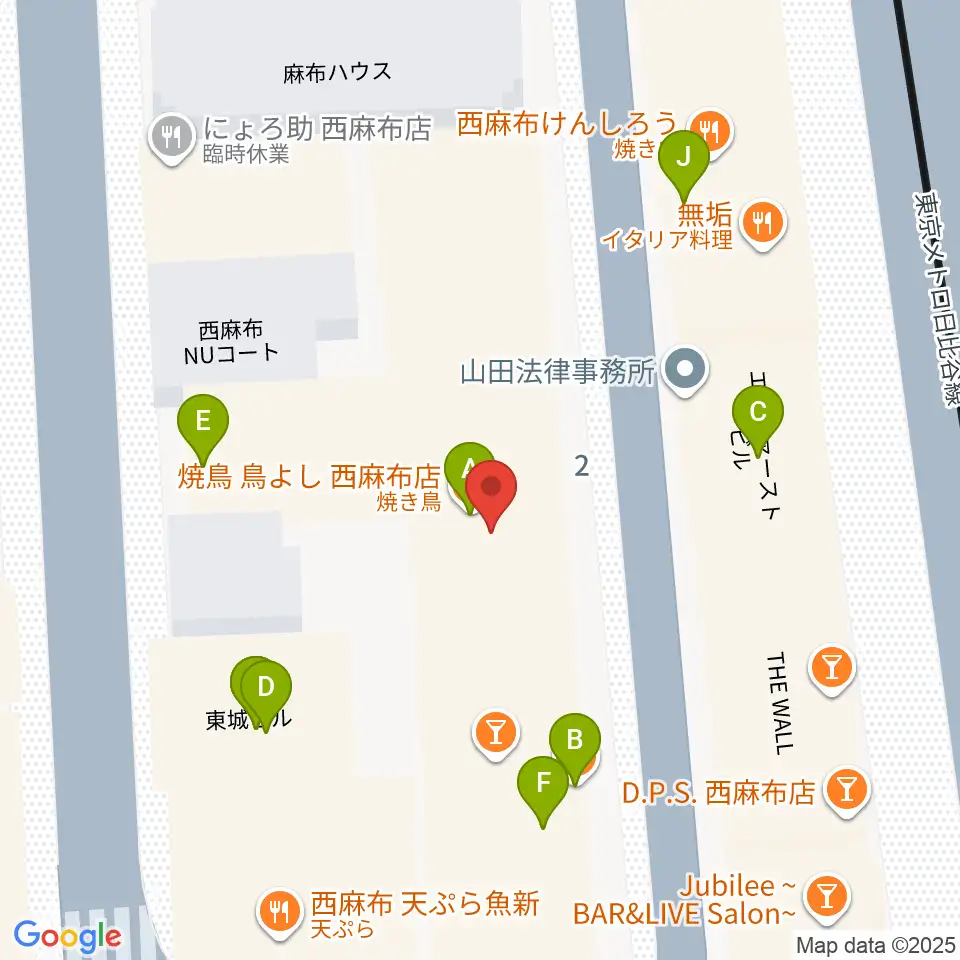 霞町音楽堂周辺のファミレス・ファーストフード一覧地図