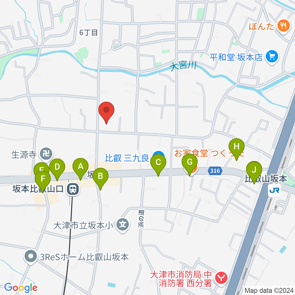 ラプリマ音楽教室周辺のファミレス・ファーストフード一覧地図