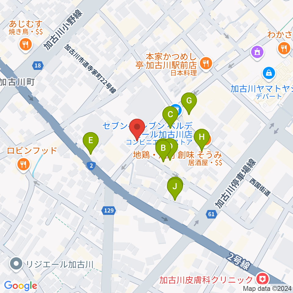 ヤマハミュージック 加古川センター周辺のファミレス・ファーストフード一覧地図