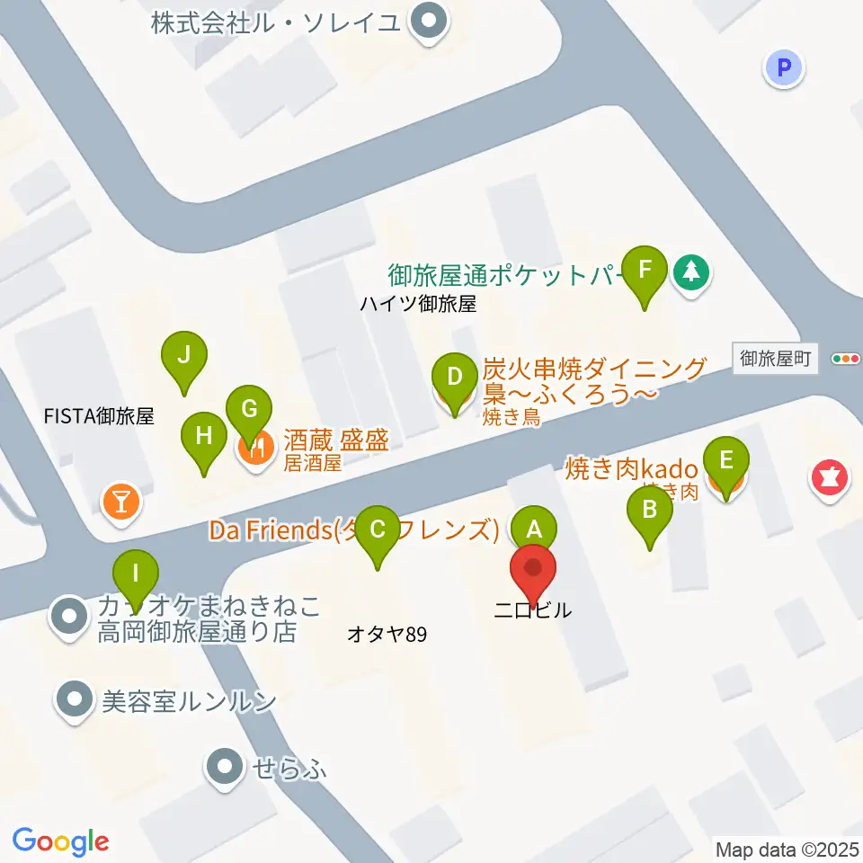 御旅屋座周辺のファミレス・ファーストフード一覧地図