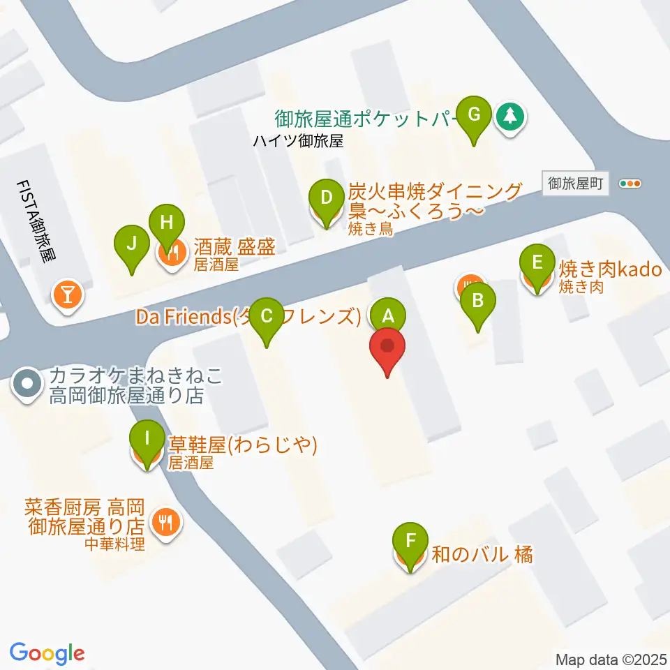 御旅屋座周辺のファミレス・ファーストフード一覧地図