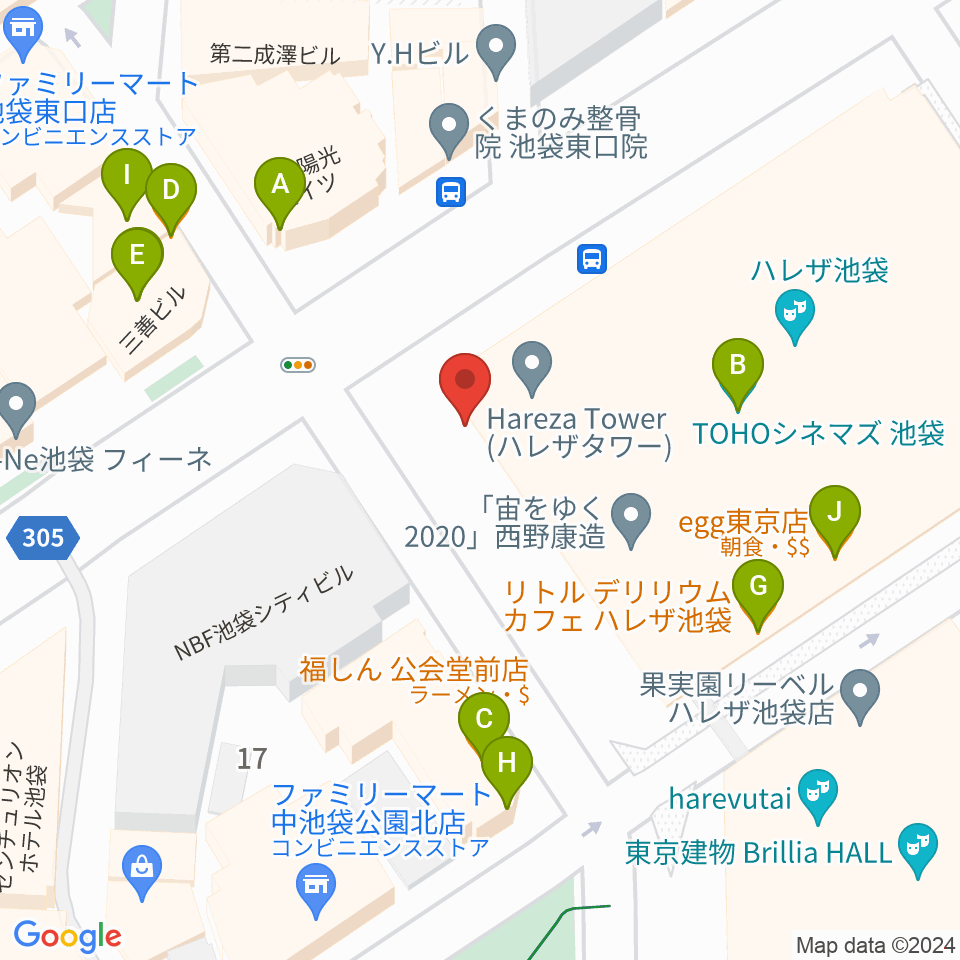 TOHOシネマズ池袋周辺のファミレス・ファーストフード一覧地図