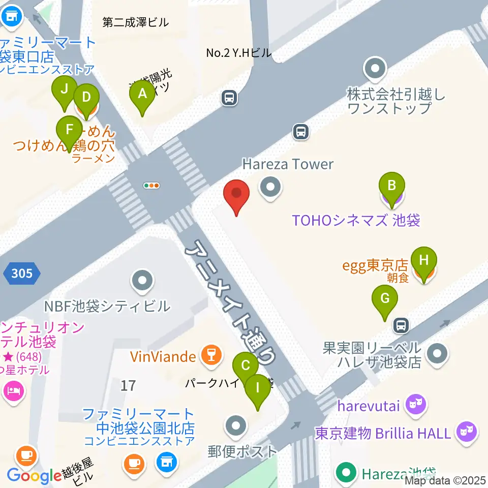 TOHOシネマズ池袋周辺のファミレス・ファーストフード一覧地図