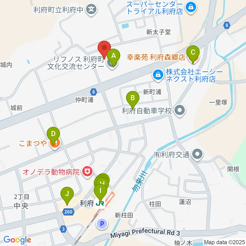 利府町文化交流センター リフノス周辺のファミレス・ファーストフード一覧地図