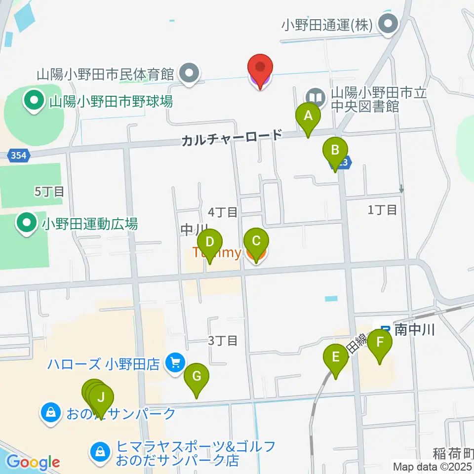 山陽小野田市民館周辺のファミレス・ファーストフード一覧地図