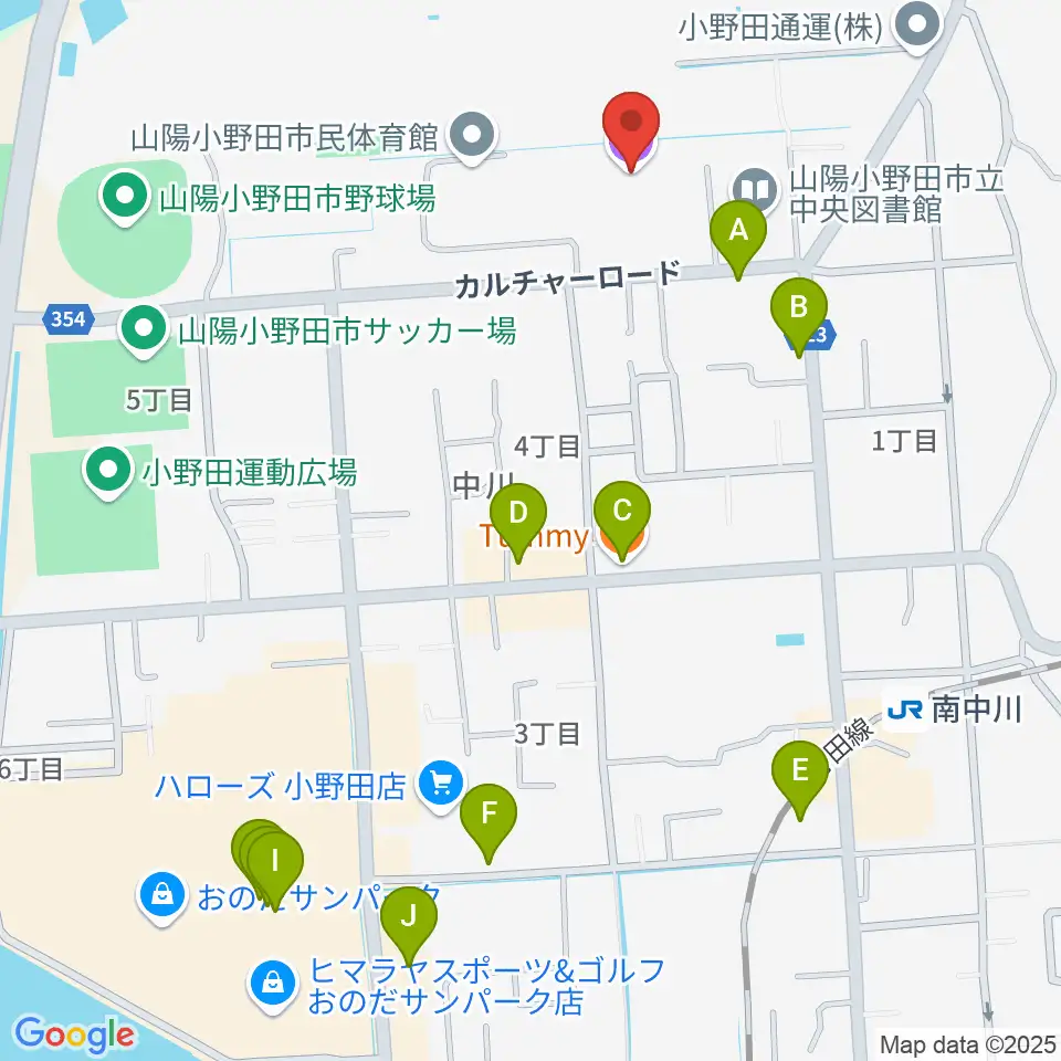 山陽小野田市民館周辺のファミレス・ファーストフード一覧地図