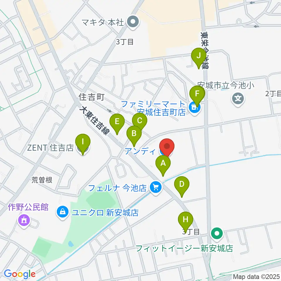 ボーカル教室かのん アンディ安城校周辺のファミレス・ファーストフード一覧地図