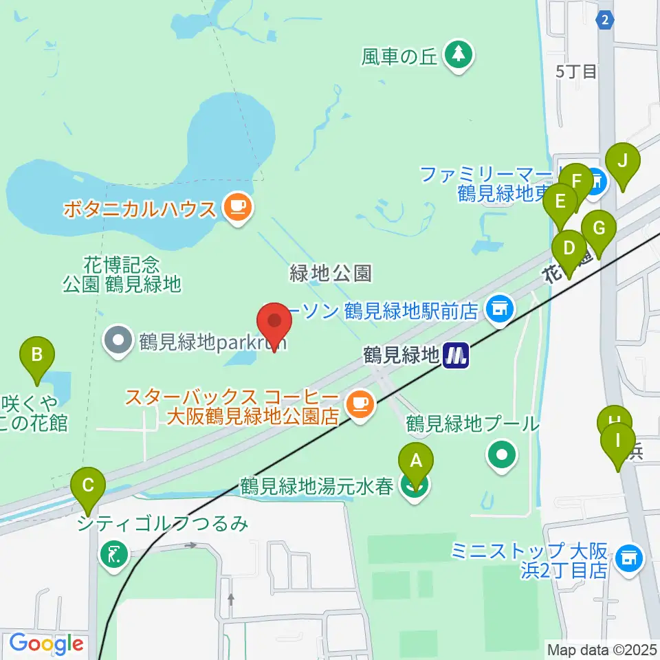 ハナミズキホール(水の館ホール)周辺のファミレス・ファーストフード一覧地図