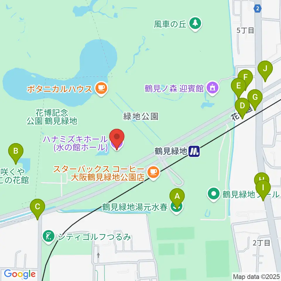 ハナミズキホール周辺のファミレス・ファーストフード一覧地図
