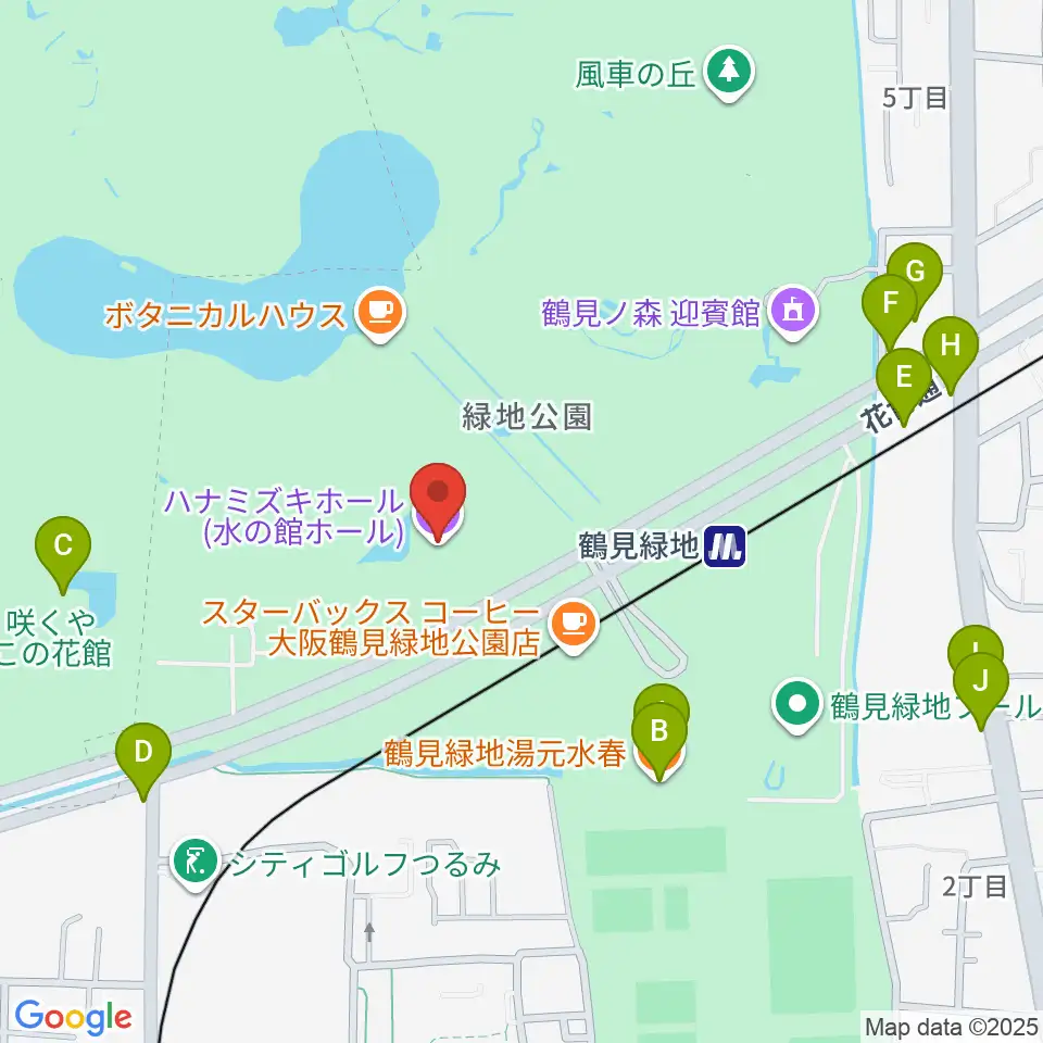 ハナミズキホール周辺のファミレス・ファーストフード一覧地図