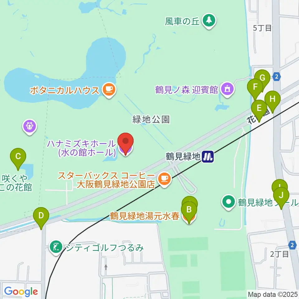 ハナミズキホール周辺のファミレス・ファーストフード一覧地図