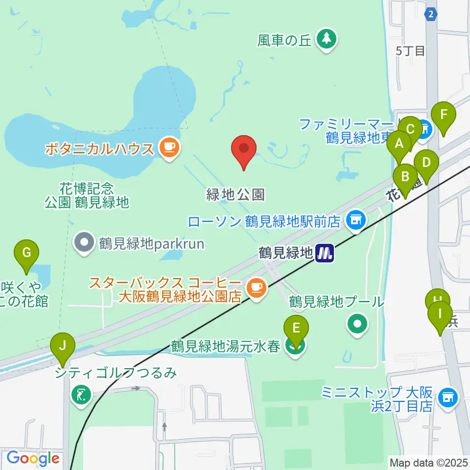花博記念ホール周辺のファミレス・ファーストフード一覧地図