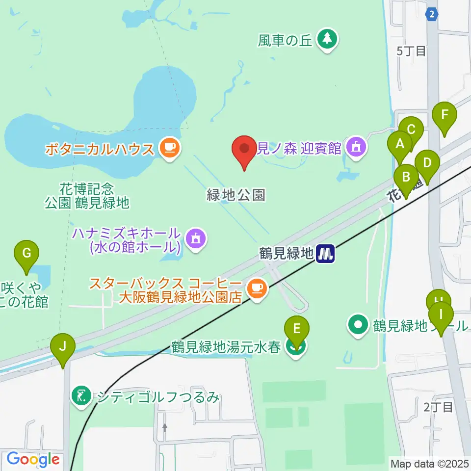 花博記念ホール周辺のファミレス・ファーストフード一覧地図