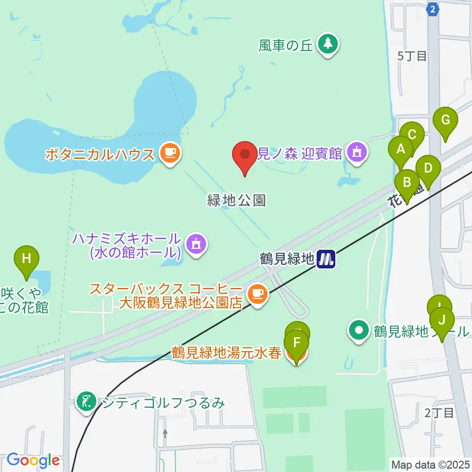 花博記念ホール周辺のファミレス・ファーストフード一覧地図