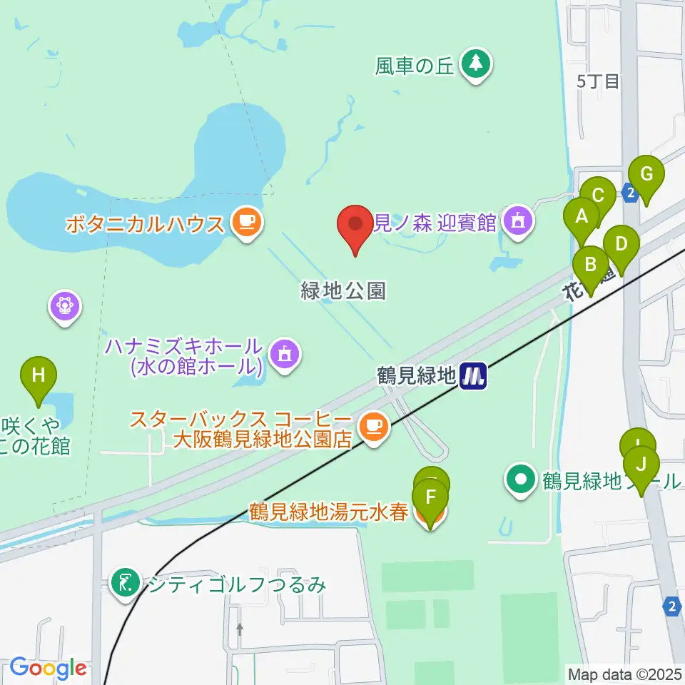 花博記念ホール周辺のファミレス・ファーストフード一覧地図