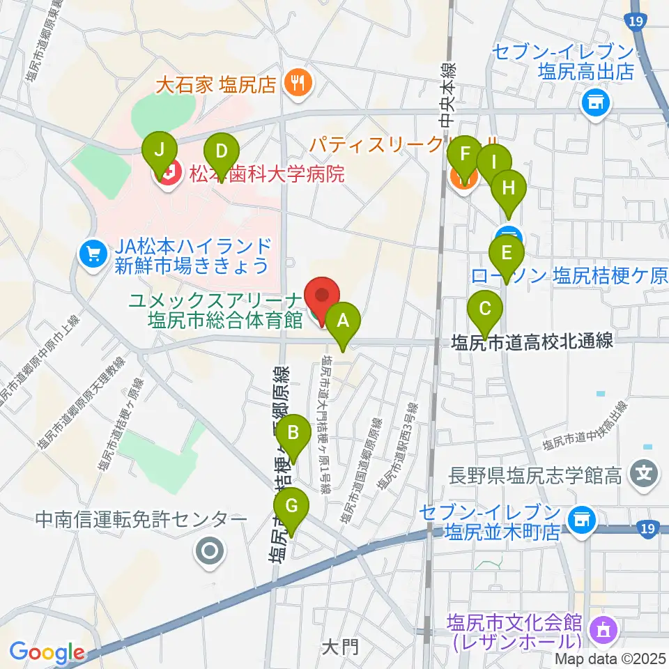 ユメックスアリーナ周辺のファミレス・ファーストフード一覧地図