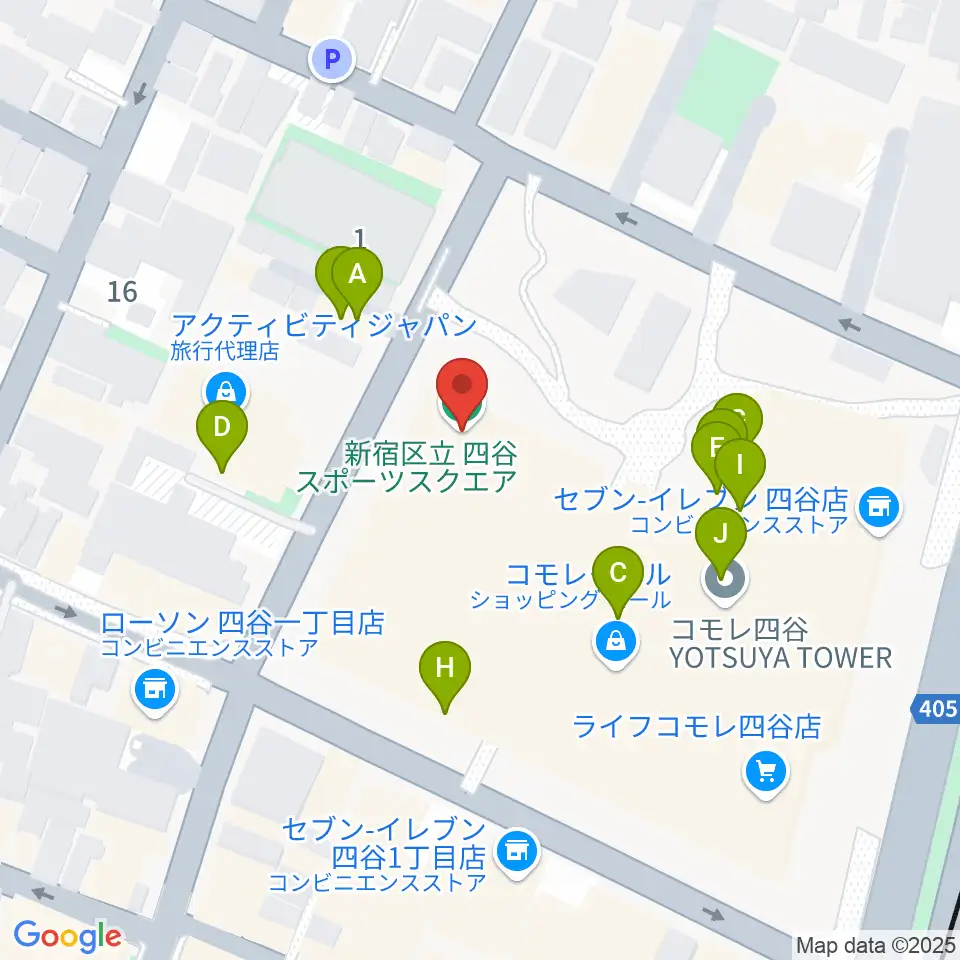 四谷スポーツスクエア周辺のファミレス・ファーストフード一覧地図