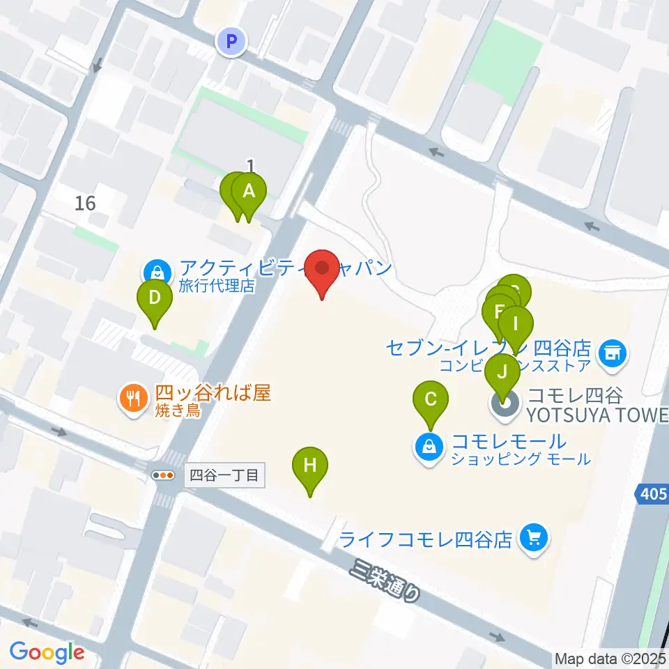 四谷スポーツスクエア周辺のファミレス・ファーストフード一覧地図