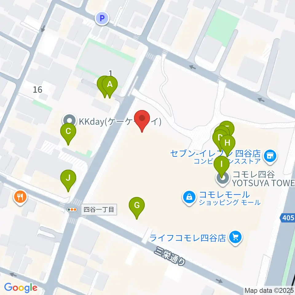 四谷スポーツスクエア周辺のファミレス・ファーストフード一覧地図