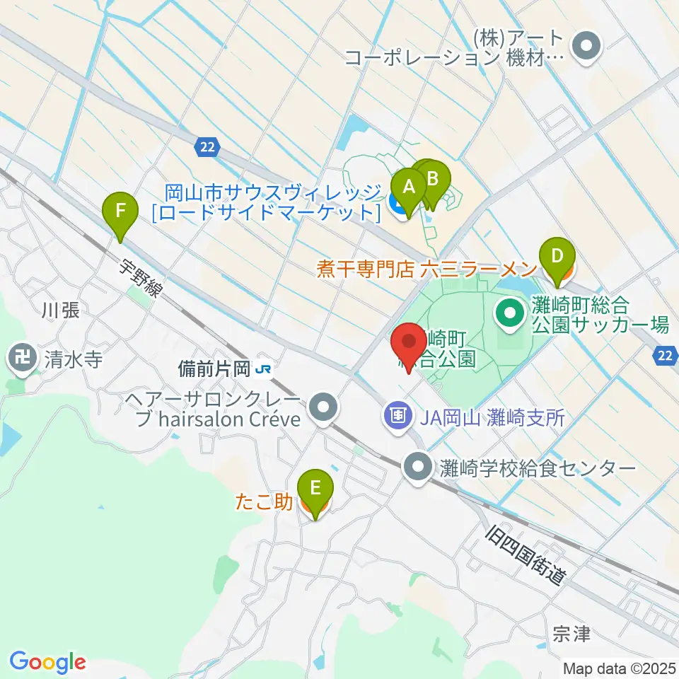 岡山市灘崎文化センター周辺のファミレス・ファーストフード一覧地図