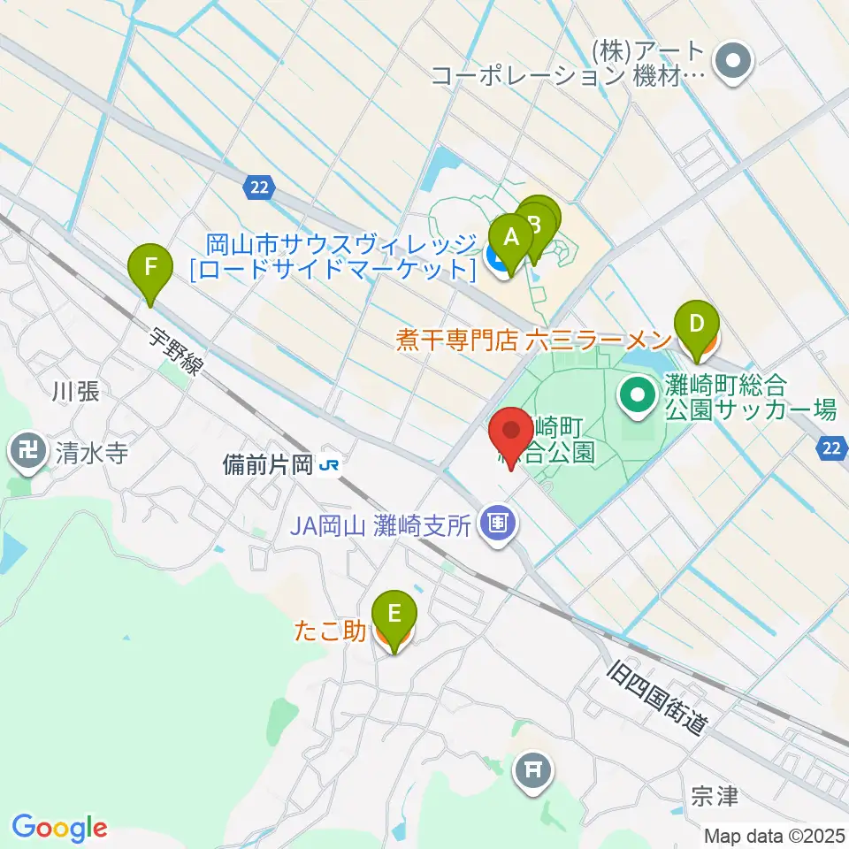 岡山市灘崎文化センター周辺のファミレス・ファーストフード一覧地図