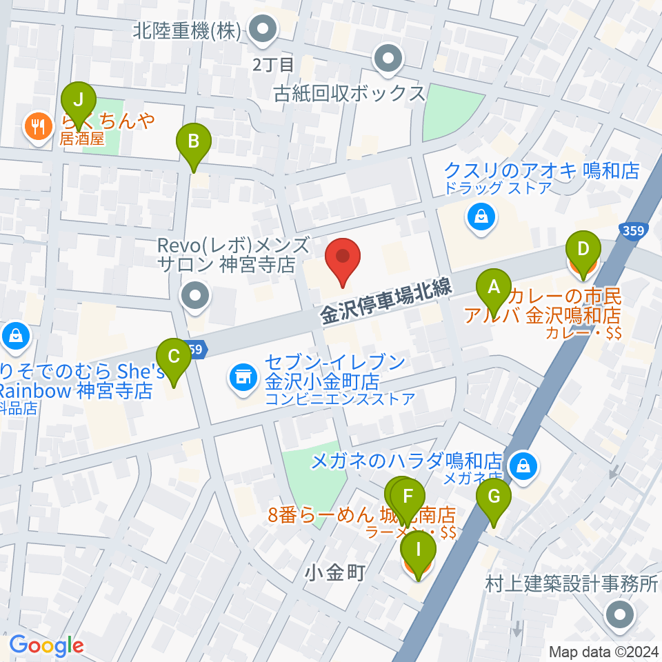 篠田楽器周辺のファミレス・ファーストフード一覧地図