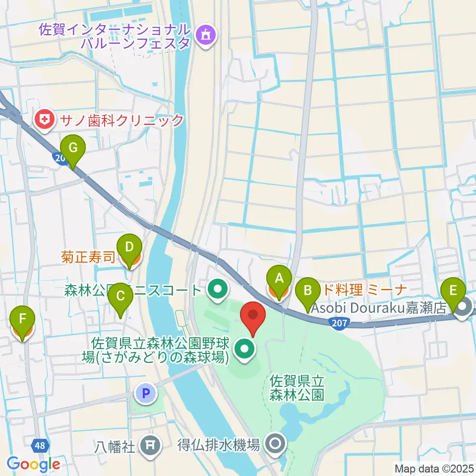 さがみどりの森球場周辺のファミレス・ファーストフード一覧地図