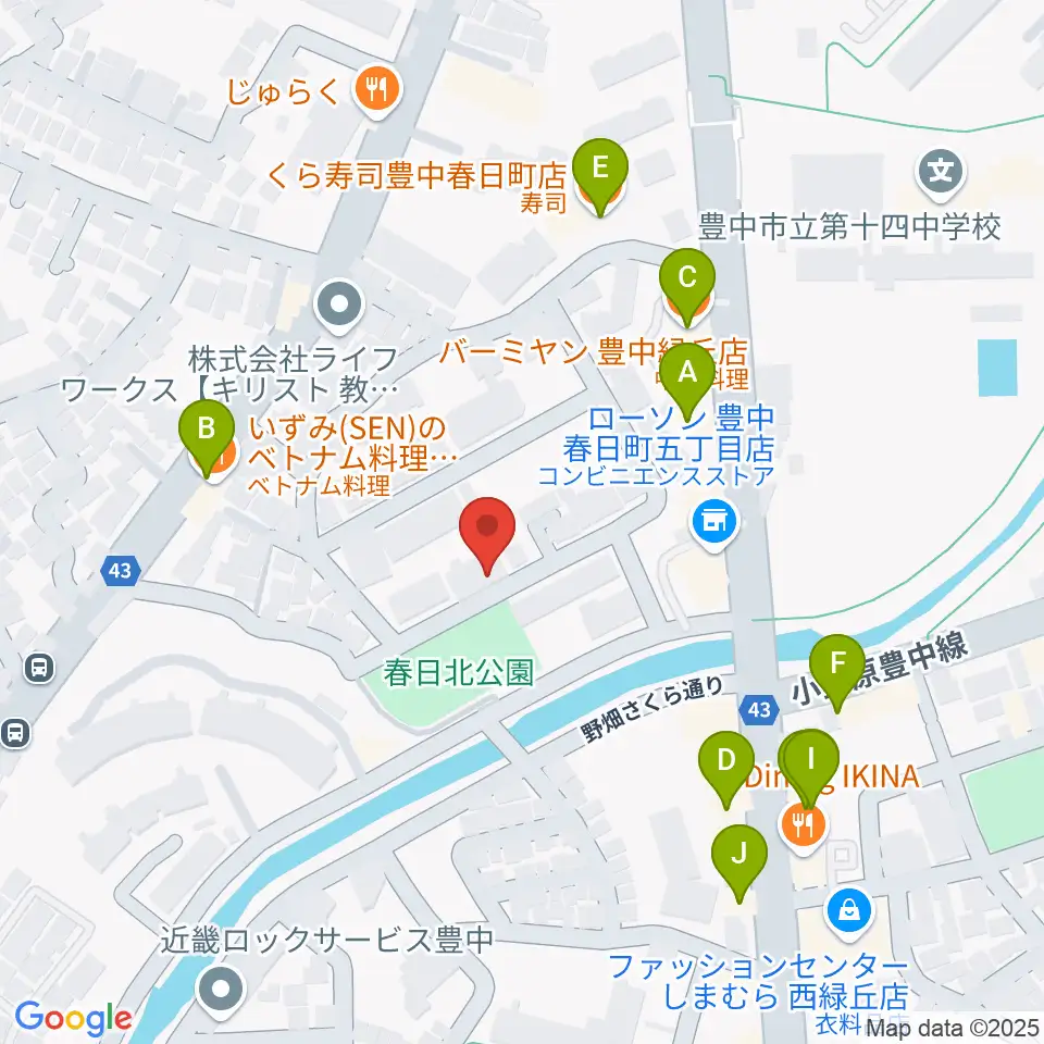愛ピアノ調律周辺のファミレス・ファーストフード一覧地図