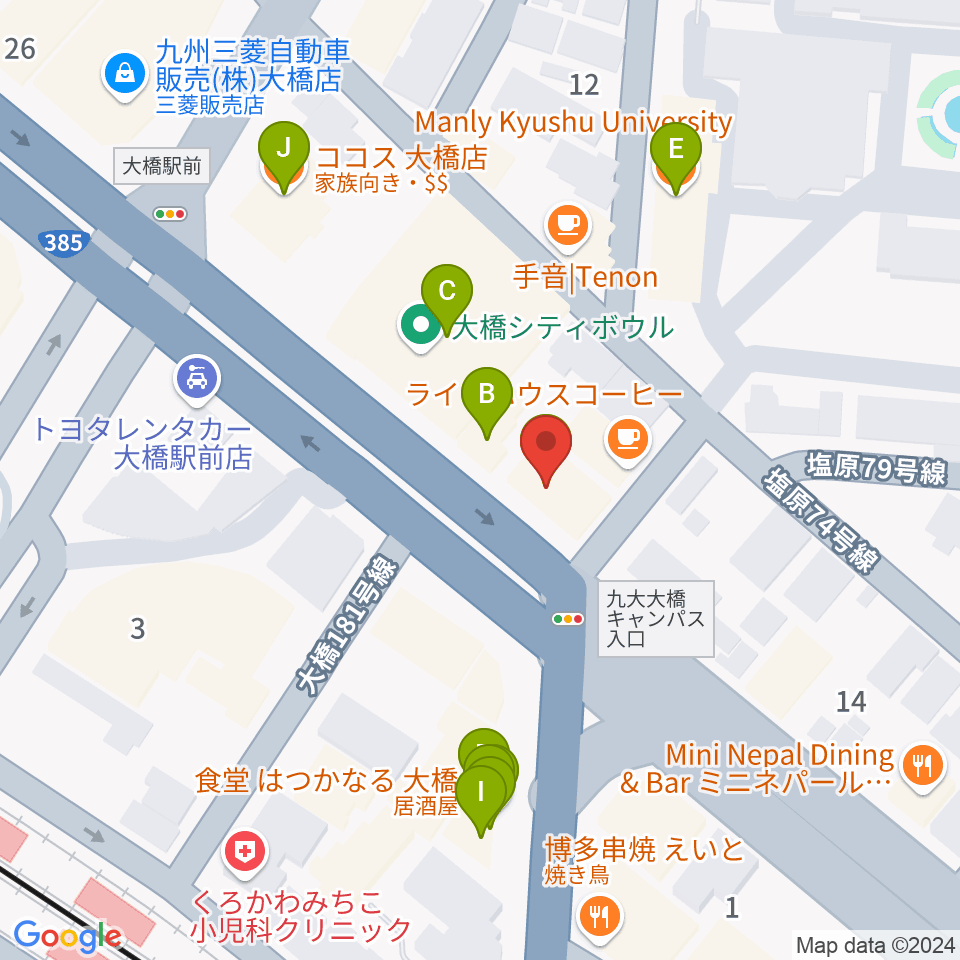 sound Boogie大橋店周辺のファミレス・ファーストフード一覧地図