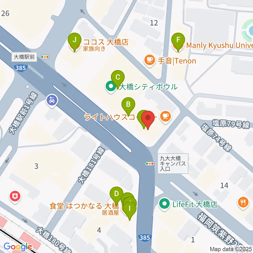 sound Boogie大橋店周辺のファミレス・ファーストフード一覧地図