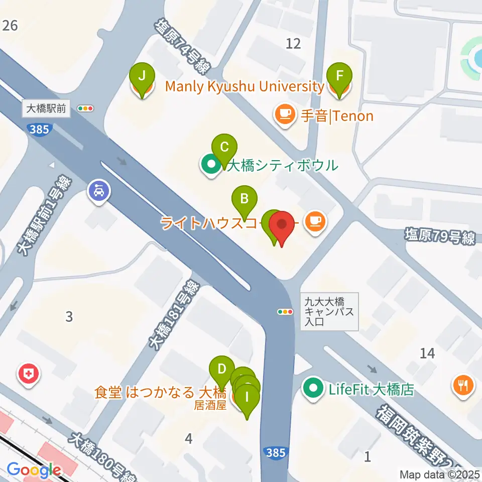 sound Boogie大橋店周辺のファミレス・ファーストフード一覧地図