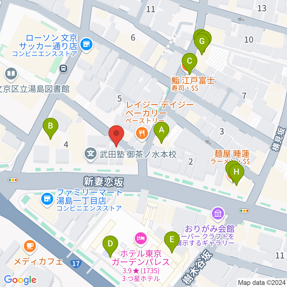 サウンドナイン御茶ノ水店周辺のファミレス・ファーストフード一覧地図