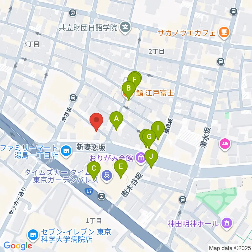 サウンドナイン御茶ノ水店周辺のファミレス・ファーストフード一覧地図