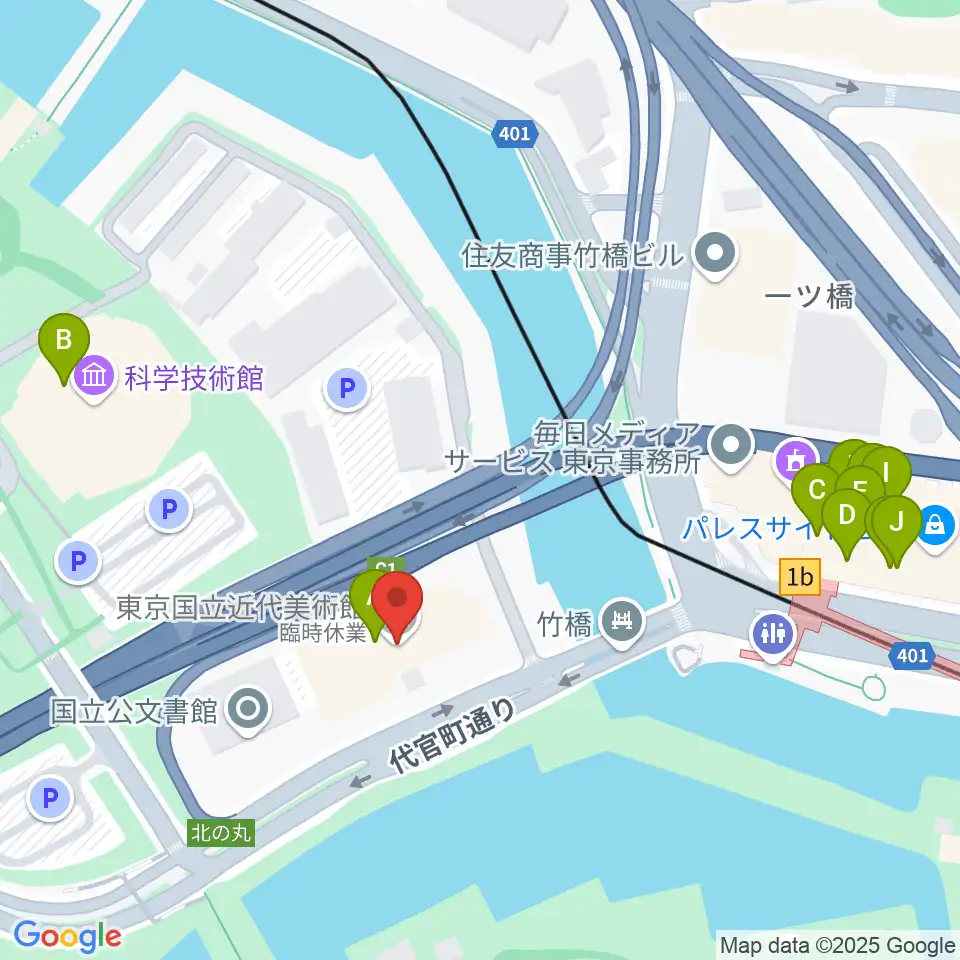 東京国立近代美術館周辺のファミレス・ファーストフード一覧地図